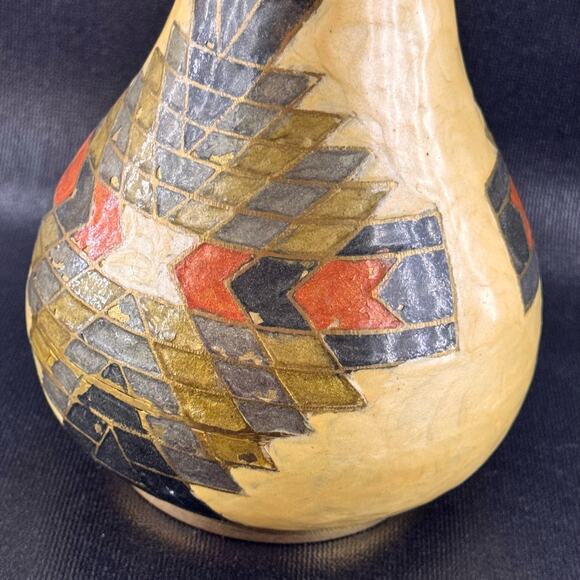 Vintage Enamel On Brass Geometric Vase Made In India - Picture 7 of 7